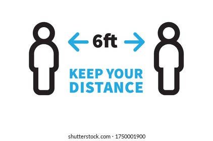 Social Distancing Safety Measure Sign. Keep Your Distance 6 Feet Away. Person Standing Vector Icon.