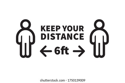 Social Distancing Safety Measure Sign. Keep Your Distance 6 Feet Away. Person Standing Vector Icon.