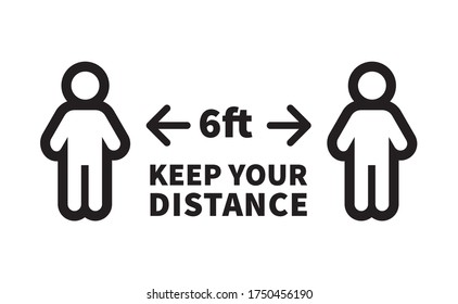 Social Distancing Safety Measure Sign. Keep Your Distance 6 Feet Away. Person Standing Vector Icon.