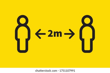 Social distancing safety measure sign. Keep your distance 2 meters away. Person standing vector icon.