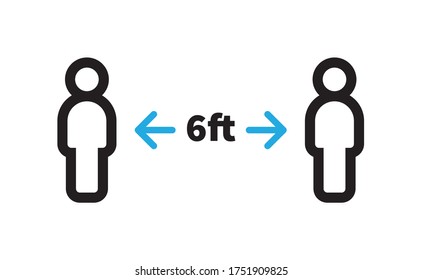 Social Distancing Safety Measure Sign. Keep Your Distance 6 Feet Away. Person Standing Vector Icon.