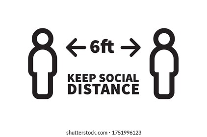 Social Distancing Safety Measure Sign. Keep Your Distance 6 Feet Away. Person Standing Vector Icon.