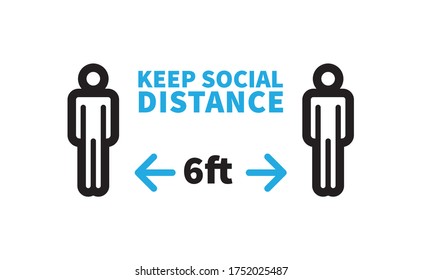 Social Distancing Safety Measure Sign. Keep Your Distance 6 Feet Away. Person Standing Vector Icon.