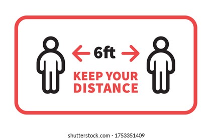 Social Distancing Safety Measure Sign. Keep Your Distance 6 Feet Away. Person Standing Vector Icon.