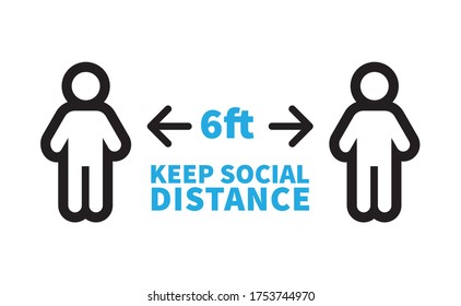 Social Distancing Safety Measure Sign. Keep Your Distance 6 Feet Away. Person Standing Vector Icon.