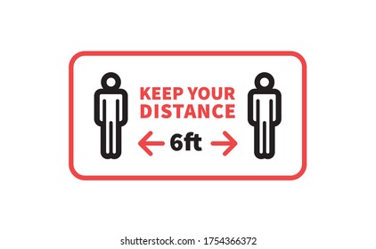 Social Distancing Safety Measure Sign. Keep Your Distance 6 Feet Away. Person Standing Vector Icon.