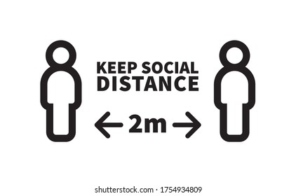 Social distancing safety measure sign. Keep your distance 2 meters away. Person standing vector icon.