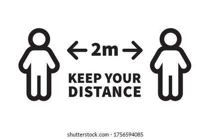 Social distancing safety measure sign. Keep your distance 2 meters away. Person standing vector icon.