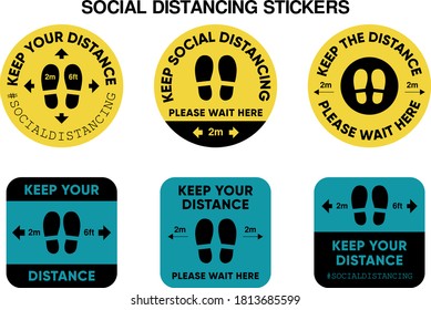 social distancing and safety precautions for coronavirus covid - 19 pandemic icons / stickers