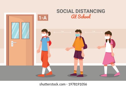 Social distancing at school vector illustration