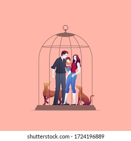 Ilustración vectorial del concepto de distanciamiento social, cuarentena propia y aislamiento. Mantén tu distancia social.