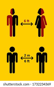 Social Distancing. Set Icons. Meters, Feet icons. Vector Image.