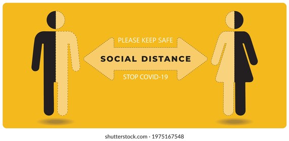 Social distancing set of icons. Simple man and woman are safe in  against virus and infection. Social Distancing Keep Your Distance  Icon. Keep distance sign. Coronavirus epidemic protective campaign.