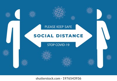 Social distancing set of icons. Simple man and woman are safe in  against virus and infection. Social Distancing Keep Your Distance  Icon. Keep distance sign. Coronavirus epidemic protective campaign.