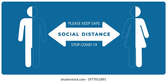 Social distancing set of icons. Simple man and woman are safe in  against virus and infection. Social Distancing Keep Your Distance  Icon. Keep distance sign. Coronavirus epidemic protective campaign.
