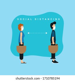 Social distancing in shopping line. Flat vector illustration EPS.10
