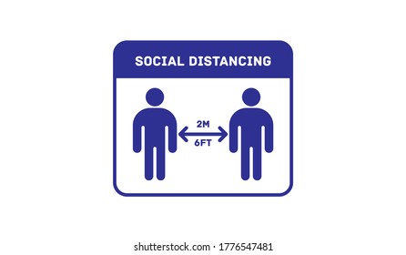 señal de distanciamiento social de 2 m o 6 pies cuadrados vectoriales