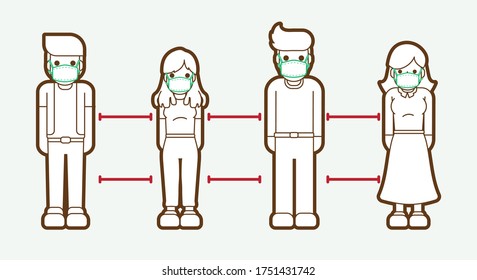 Social Distancing sign cartoon graphic vector