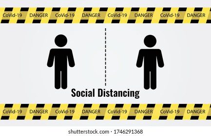 Social Distancing Sign concept during Covid19 outbreak. Vector illustration. 
