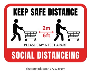 Social distancing sign. Keep the 2 meter distance in stores. During the coronavirus epidemic. Vector illustration