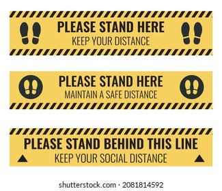Social distancing sign set, keep distance label, coronavirus quarantine measures