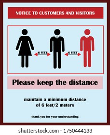Social Distancing sign and symbol. Keep your distance. Stay at least 6 feet apart. Keep 6 feet of social distancing. Mandatory and regulatory signs Vector. Maintain distancing. Distancing Safety sign.