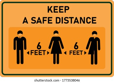 Social Distancing sign and symbol vector. The mandatory sign during coronavirus pandemic. Keep a safe distance between others at least 6 feet.