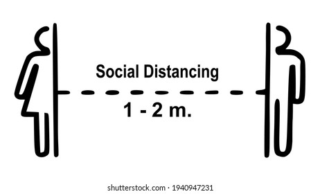 Social distancing sign. Template isolated on white background. 2D simple flat style graphic design. Vector EPS10