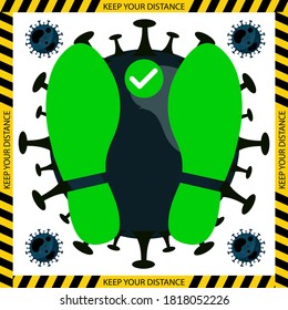 Social Distancing Signage or Floor Sticker to keep 2 meter 6 feet apart for customer queue. Coronavirus Covid-19 Vector sign.