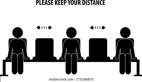 social distancing sign,keep distance, 
when sitting in a chair, clip art,