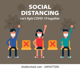 Social distancing, Sitting far apart stay safe keep distance from COVID-19, Coronavirus vector illustration infographic flat design 