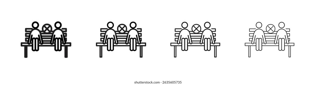 Social distancing sitting icon Outline sign symbol set