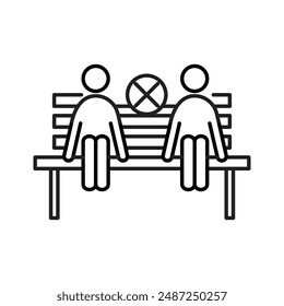 Social distancing sitting linear logo mark in black and white
