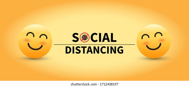 Social distancing. Space between emoticon to avoid spreading COVID-19 Virus. Keep the 2 meter distance. Vector illustration