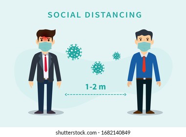 Social distancing. Space between people to avoid spreading COVID-19 Virus. Keep the 1-2 meter distance. Vector illustration