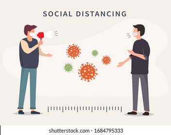 Social distancing. Space between people to avoid spreading COVID-19 Virus. Keep the 1-2 meter distance. Vector illustration