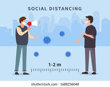 Social distancing. Space between people to avoid spreading COVID-19 Virus. Keep the 1-2 meter distance. Vector illustration