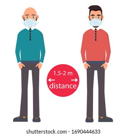 Social distancing. Space between people to avoid spreading COVID-19 Virus. Keep the 1.5-2 meter distance. Vector illustration