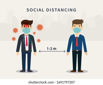 Social distancing. Space between people to avoid spreading COVID-19 Virus. Keep the 1-2 meter distance. Vector illustration