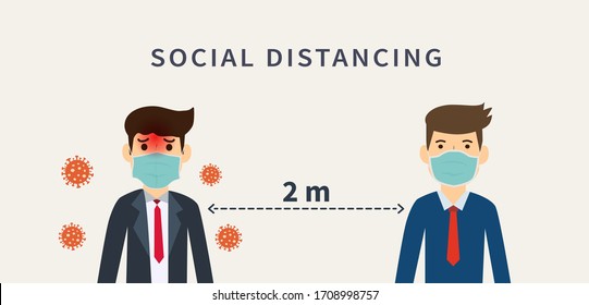 Social distancing. Space between people to avoid spreading COVID-19 Virus. Keep the 2 meter distance. Vector illustration