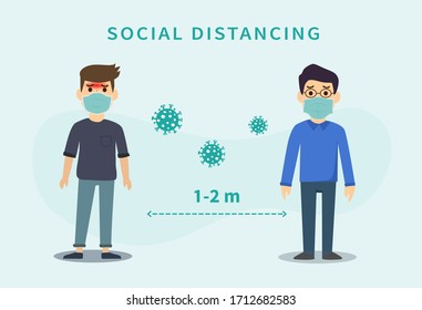 Social distancing. Space between people to avoid spreading COVID-19 Virus. Keep the 1-2 meter distance. Vector illustration