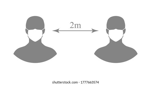 Social distancing. Space between people to avoid spreading virus. Recommended social distance 2 meters. Vector illustration