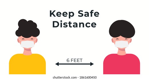 Social distancing. Space between people to avoid spreading COVID-19 Virus. Keep the 6 feet distance. Vector illustration.