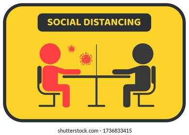 Social distancing. Space gap labels for conversing with other people By having clear glass to prevent corona virus.