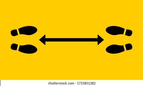 Social Distancing Stand Here and Keep Your Distance Floor Marking Shoeprints with Arrow Icon. Vector Image.