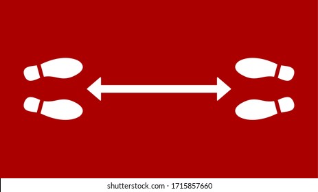 Social Distancing Stand Here and Keep Your Distance Floor Marking Shoeprints with Arrow Icon. Vector Image.