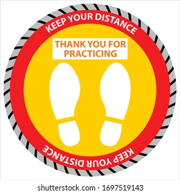 Social distancing standing sign footprint in the circle. Sign to keeping distance to protect spreading of COVID-19 corona virus in public area. Idea for COVID-19 outbreak, prevention and quarantine.