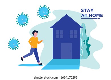 Social Distancing, stay home in COVID-19 coronavirus outbreak, stay in the house to prevent virus infection. flat vector illustration.