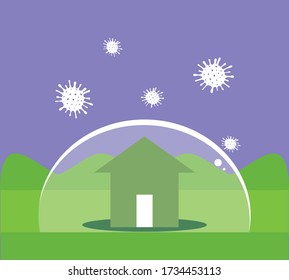 Social distancing, stay home in COVID-19 coronavirus to protect from virus infection. Safe home with virus pathogens outside