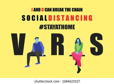 Social Distancing and Stay at Home Movement During Coronavirus COVID-19 Pandemic Outbreak. An Effort to Stop or Slow Down Spread of Novel Corona Virus Vector. With People Young Man & Woman.